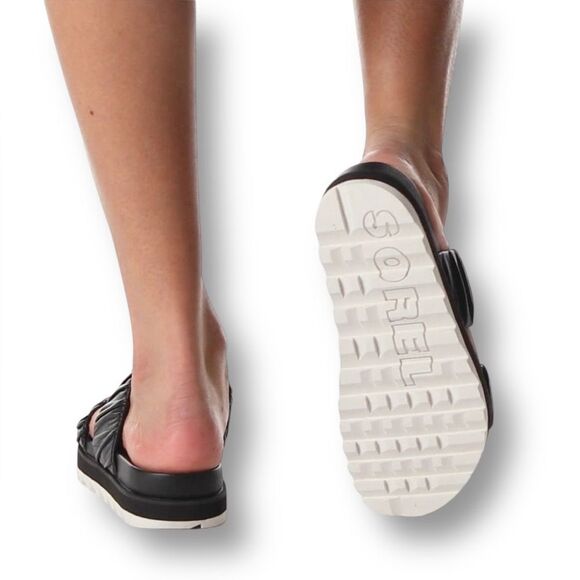 Sorel Women's Roaming Two Strap Slides Black Size 7.5 Leather Sandals - Picture 5 of 16